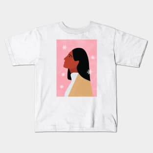 Woman Illustration, Christmas Vibes, Modern, Minimalist, Snowflakes, Snowy Kids T-Shirt